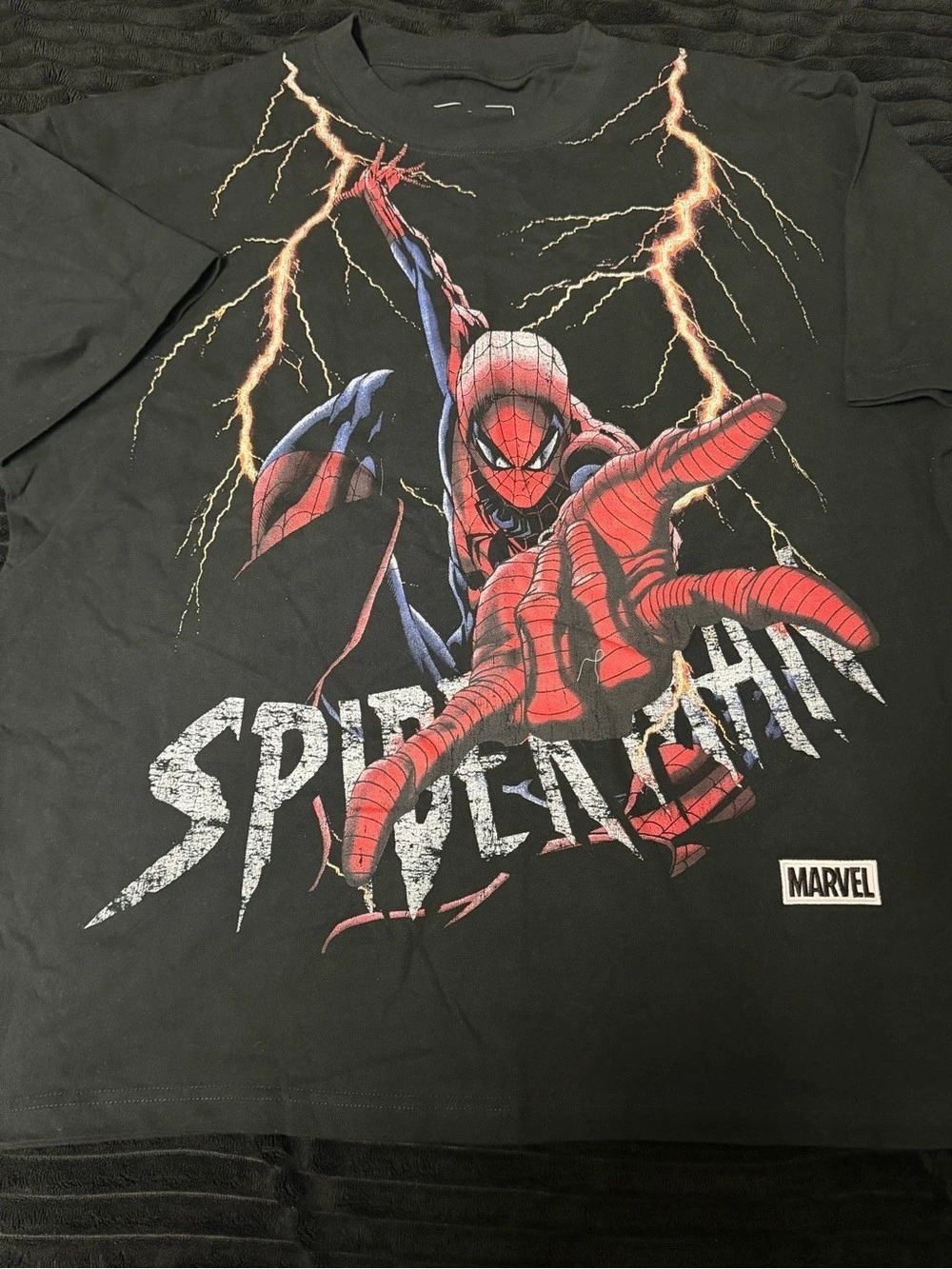 Marvel Spider-Man Lightning T-Shirt Graphic Tee Black XL. NNT